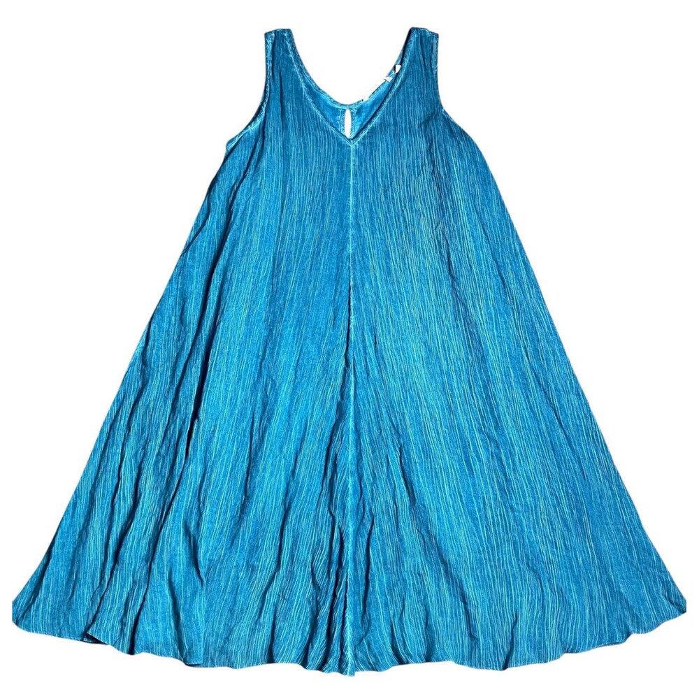 Soft Surroundings La Paz Womens Size Medium Maxi Dress V-Neck Crinkle Lagenlook